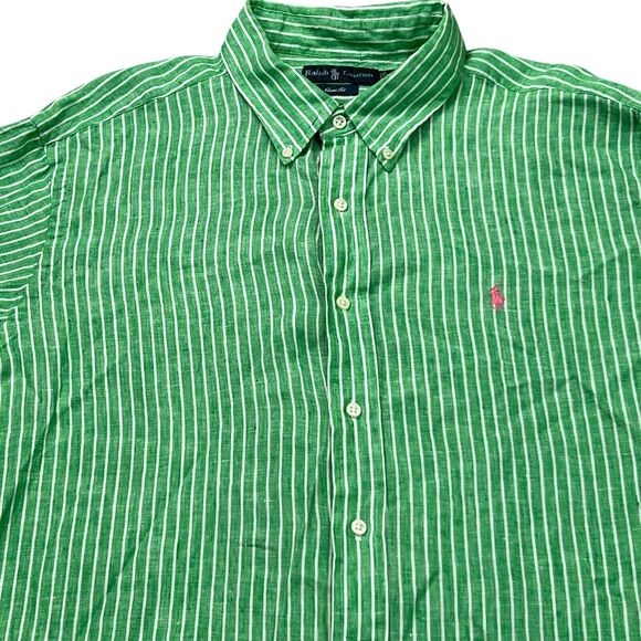 Ralph Lauren 100% Linen Shirt Mens 2XL Green Button Down Preppy - Picture 2 of 9